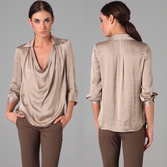 taupe satin blouse